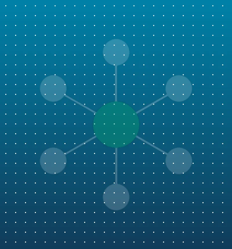 Abstract teal background with connected nodes around a center point